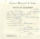 Registo de velocípede de marca Nacional, com o nº 9480, em nome de José Pires Torres, morador em Almoçageme.