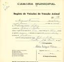 Registo de um veiculo de duas rodas tirado por dois animais de espécie muar destinado a transporte de mercadorias em nome de Manuel Francisco, morador na Ribeira de Sintra.