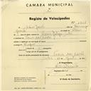 Registo de velocípede com o nº 1868, em nome de António Jacinto, morador em Praia das Maçãs.