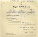Registo de velocípede de marca Flecha, com o nº 229, em nome de Pedro Feliciano da Silva, morador em Vale de Lobos.