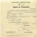 Registo de velocípede com o nº 2957, em nome de António Carvalho Pexilga, morador em Cortegaça.