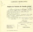 Registo de um veiculo de duas rodas tirado por um animal de espécie cavalar destinado a transporte de mercadorias em nome de Manuel Joaquim Machado, morador em Rio de Mouro.