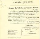 Registo de um veiculo de duas rodas tirado por um animal de espécie cavalar destinado a transporte de mercadorias em nome de Manuel Joaquim Machado, morador em Rio de Mouro.