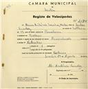 Registo de velocípede com o nº 2175, em nome de Maria Antónia Sanchez Martini, moradora em Colares.