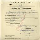 Registo de velocípede de marca Benotto, com o nº 3929, em nome de Salvador da Silva Pacheco, morador em Queluz.