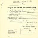 Registo de um veiculo de duas rodas tirado por um animal de espécie asinina destinado a transporte de mercadorias em nome de João Francisco Romão Chedas Fernandes, morador na Baratã.