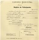Registo de velocípede de marca Helios, com o nº 2544, em nome de César Santos Fernandes, morador em Cacém de Baixo.
