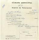 Registo de velocípede de marca Olga, com o nº 4434, em nome de José de Sousa, morador em Serradas.