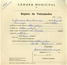 Registo de velocípede de marca Caravela, com o nº 3342, em nome de Jeronimo Luís Domingos, morador em Aldeia Galega.