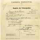 Registo de velocípede de marca Champion, com o nº 1806, em nome de Fernando de Oliveira, morador em Morelena.