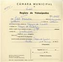 Registo de velocípede de marca R.P., com o nº 3529, em nome de João Ferreira, morador em Várzea de Sintra.