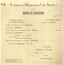 Registo de velocípede com o nº 7580, em nome de Joaquim Carlos, morador em Codiceira.