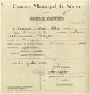 Registo de velocípede com o nº 8078, em nome de Domingos Cristovão Mateus, morador em Terrugem.
