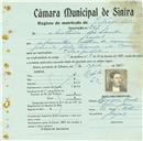 Registo de matricula de velocipedista em nome de António dos Santos, morador no Grajal, com o nº de inscrição 867.