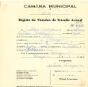 Registo de um veiculo de duas rodas tirado por um animal de espécie asinina destinado a transporte de mercadorias em nome de António Marques, morador na Terrugem.