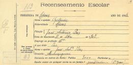 Recenseamento escolar de Gertrudes Pires, filho de João António Pires, moradora em Almoçageme.