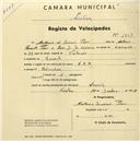 Registo de velocípede com o nº 1857, em nome de António de Morais Pires, morador em Lourel.