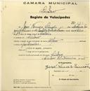 Registo de velocípede de marca Alfa, com o nº 149, em nome de José Nunes Simões, morador em Sintra.