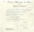 Registo de velocípede de marca Cabrita, com o nº 9151, em nome de António do Nascimento Vaz, morador em Montelavar.