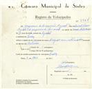 Registo de velocípede de marca Cruzados, com o nº 8864, em nome de Joaquim da Conceição Augusto, morador em Queluz.
