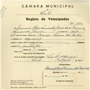 Registo de velocípede com o nº 3796, em nome de Manuel Pires Fernandes Ramos, morador em Algueirão.