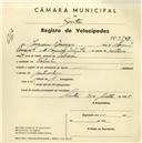 Registo de velocípede com o nº 3769, em nome de Joaquim Domingos, morador em Cabrela.