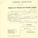 Registo de um veiculo de duas rodas tirado por dois animais de espécie asinina destinado a transporte de mercadorias em nome de Amadeu da Silva Sapina, morador em Odrinhas.