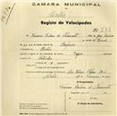 Registo de velocípede de marca Elgin, com o nº 278, em nome de Francisco Caetano do Nascimento, morador em Sintra.
