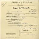 Registo de velocípede de marca Olga, com o nº 1715, em nome de Acácio Nunes, morador em Colares.