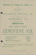 Programa de espetáculos com a participação da artista Geneviève Vix.
