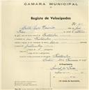 Registo de velocípede de marca Lord, com o nº 110, em nome de Artur [...] Semião, morador em Fontanelas.