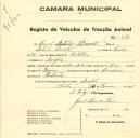 Registo de um veiculo de duas rodas tirado por dois animais de espécie bovina destinado a transporte de mercadorias em nome de Manuel António Duarte, morador na Assafora.