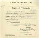 Registo de velocípede de marca Nacional, com o nº 3215, em nome de Joaquim Duarte Baleia, morador em Terrugem.