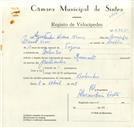Registo de velocípede de marca Renault, com o nº 8765, em nome de Agostinho Viana Neves, morador em Bolembre.