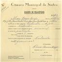 Registo de velocípede de marca Nacional, com o nº 6167, em nome de Álvaro Barros Diogo, morador em Fontanelas.