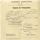 Registo de velocípede de marca Nacional, com o nº 1557, em nome de Alfredo Manuel, morador em Godigana.