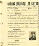 Registo de matricula de cocheiro profissional em nome de Cipriano Caetano, morador no Algueirão, com o nº de inscrição 808.