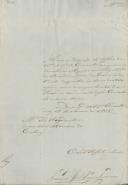 Ofício dirigido ao presidente da Câmara Municipal de Colares proveniente de Francisco de Assis de Almeida Trigueiro, sub-prefeito interino de Torres Vedras, referente à recepção dos mapas em duplicado do real de água da carne e do vinho do ano de 1834.
