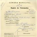 Registo de velocípede de marca Cycle Pombal, com o nº 4195, em nome de João Rodrigues, morador em Linhó.
