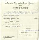 Registo de velocípede com o nº 8327, em nome de Maria Isabel Meireles Moreira Pinto, morador em Sabugo.