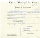 Registo de velocípede de marca Milita, com o nº 8867, em nome de Adelino da Conceição Gomes de Carvalho, morador em Queluz.