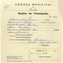 Registo de velocípede de marca Raio, com o nº 3722, em nome de Hermenegildo Pedroso, morador em Queluz.