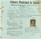Registo de matricula de velocipedista em nome de José Romão Nunes, morador em Almoçageme, com o nº de inscrição 856.