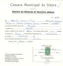 Registo de um veiculo de duas rodas tirado por um animal de espécie muar destinado a transporte de mercadorias em nome de Marcelino Sequeira Filipe, morador em Morlino.