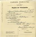 Registo de velocípede de marca Sterling, com o nº 1675, em nome de Manuel Hilário Miranda, morador em Lourel.