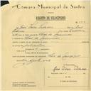 Registo de velocípede com o nº 5958, em nome de José Pires Pedroso, morador em Chão de Meninos.