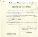 Registo de velocípede de marca Raleigh, com o nº 9178, em nome de António João de Almeida Palma Carlos, morador em Banzão, Colares.