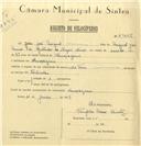 Registo de velocípede com o nº 6465, em nome de João José Miguel, morador em Almoçageme.