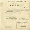 Registo de velocípede de marca Peugeot, com o nº 1588, em nome de Feleciano Domingos, morador em Lameiras.