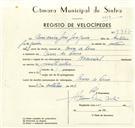 Registo de velocípede de marca Nacional, com o nº 9367, em nome de Casimiro José Joaquim, morador em Covas de Ferro.